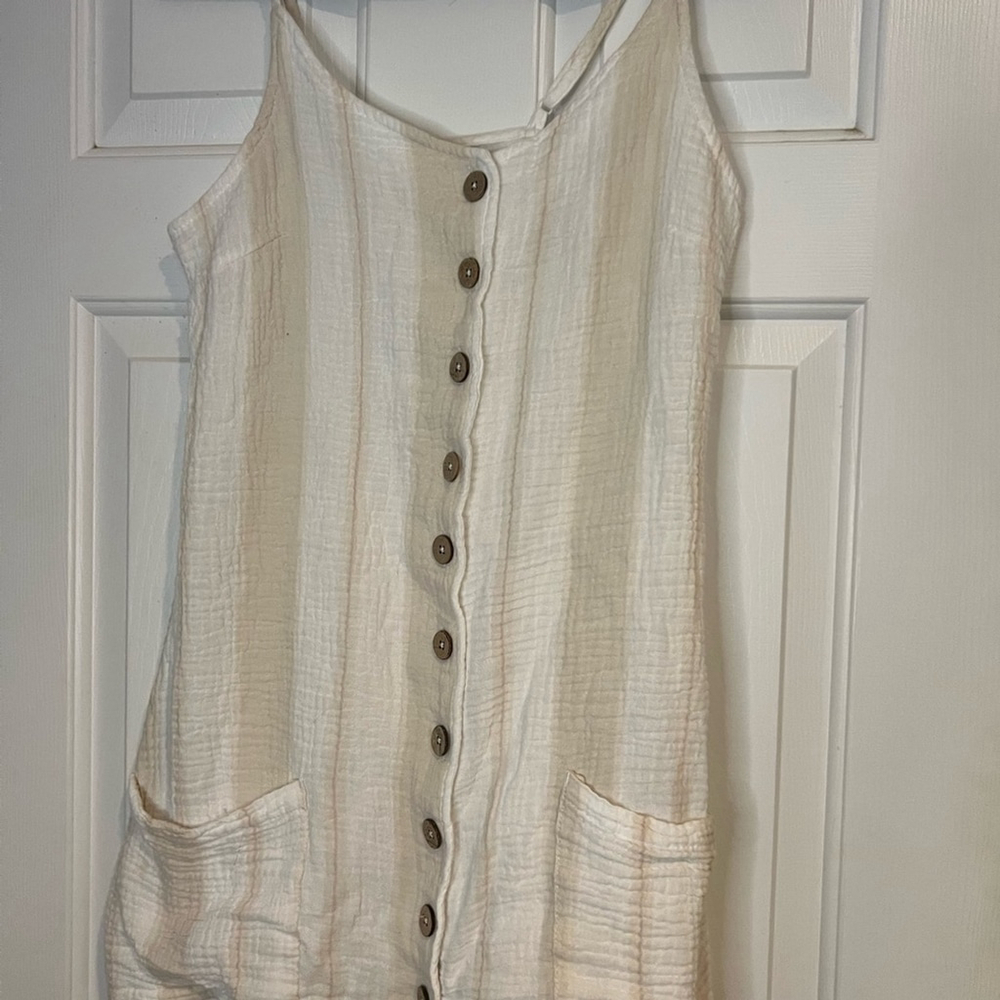 Ocean Drive Cream Button-Down Sleeveless Beach Coverup